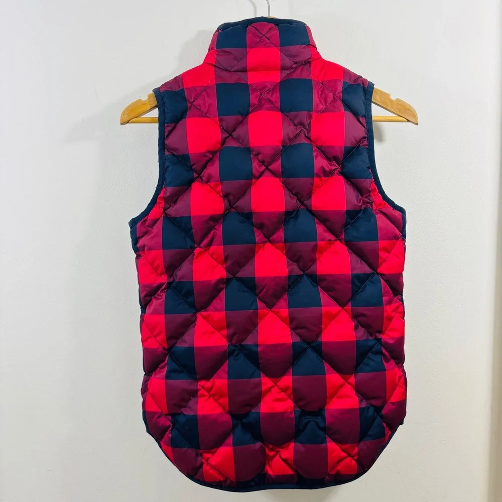 J. Crew Excursion Quilted Down Puffer Vest Red Navy Checker Pattern XXS‎